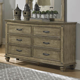 Homelegance Sylvania 6 Drawer Dresser w/ Mirror in Oak Veneered Driftwood