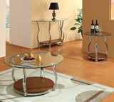 Homelegance Wells Round Glass Cocktail Table w/ Chrome Legs