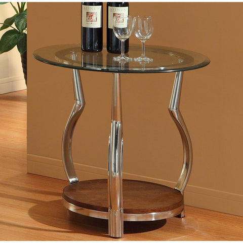 Homelegance Wells Round Glass End Table w/ Chrome Legs