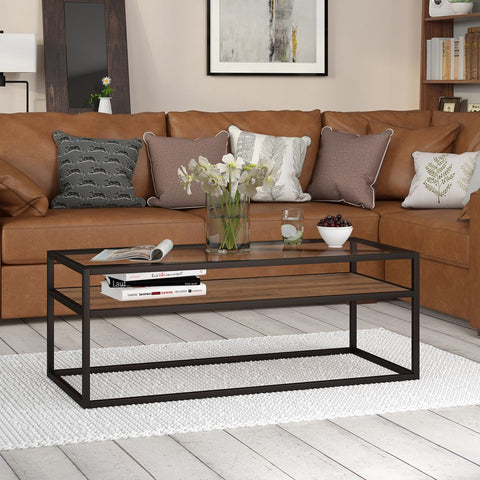 Hudson & Canal Addison Coffee Table in Blackened Bronze and Oak