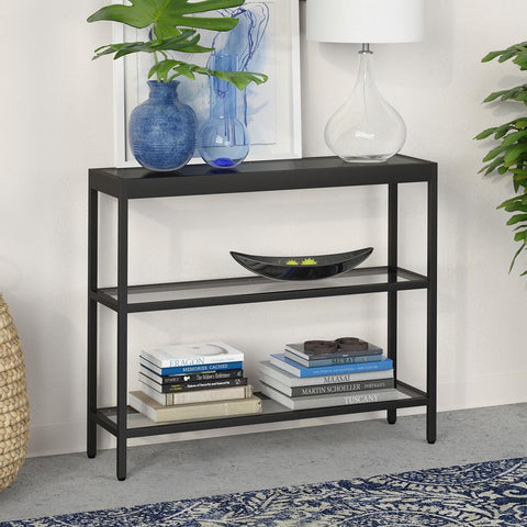 Hudson & Canal Alexis 3-Shelf Short Console Table in Blackened Bronze