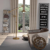 Hudson & Canal Descartes Brushed Brass Wide Brim Floor Lamp with Pulley System