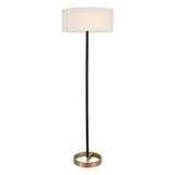 Hudson & Canal Estella Matte Black and Brass Floor Lamp with Linen Shade