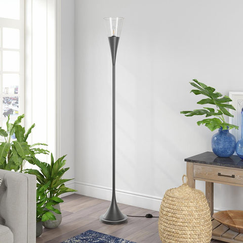 Hudson & Canal Moura torchier floor lamp in aged steel