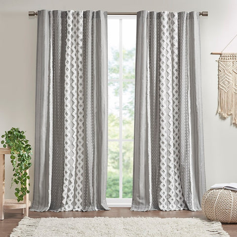 INK+IVY Imani Cotton Printed Window Panel with Chenille Stripe and Lining - 84" Panel