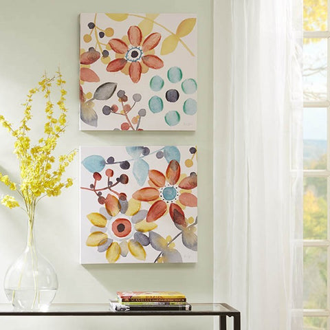 Intelligent Design Sweet Florals Canvas With Hand Embellishment 2 Piece Set