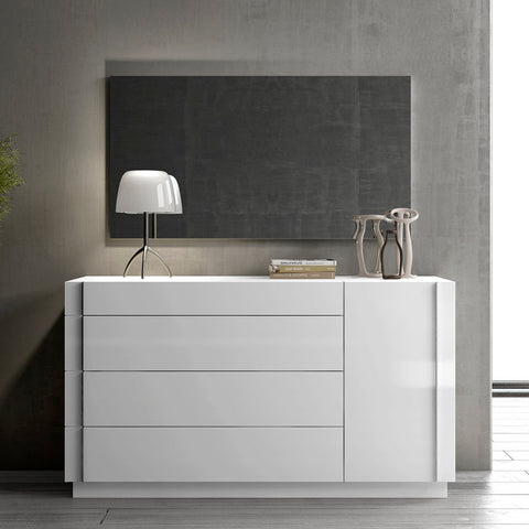 J&M Furniture Amora Dresser w/ Mirror in White Lacquer & Chrome
