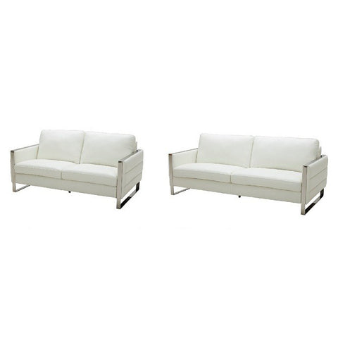 J&M Furniture Constantin 2 Piece Leather Living Room Set in White