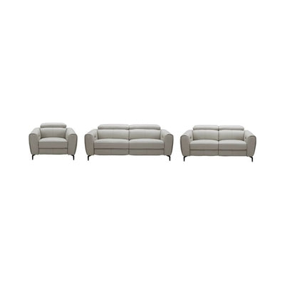 J&M Furniture Constantin 3 Piece Leather Living Room Set in Light Grey