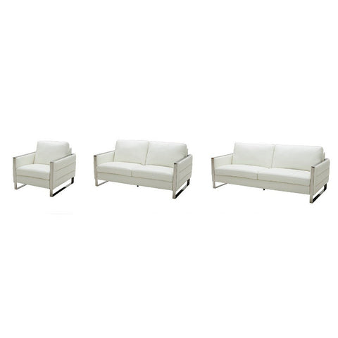 J&M Furniture Constantin 3 Piece Leather Living Room Set in White