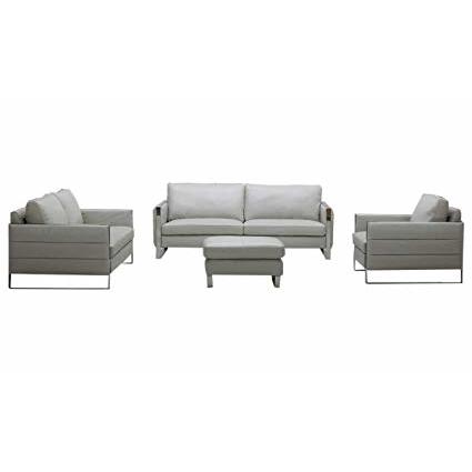 J&M Furniture Constantin 4 Piece Leather Living Room Set in Light Grey