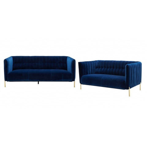 J&M Furniture Deco 2 Piece Living Room Set in Blue Fabric