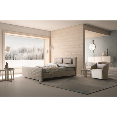 J&M Furniture Evergreen Upholstered Platform Bed in Light Taupe