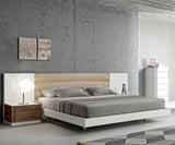 J&M Furniture Lisbon Platform Bed in White & Walnut