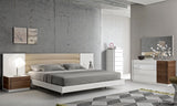 J&M Furniture Lisbon Platform Bed in White & Walnut