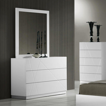 J&M Furniture Naples Dresser w/ Mirror in White Lacquer