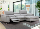 J&M Furniture Serena Premium Leather Sectional Right Hand Facing Chaise in Light Grey