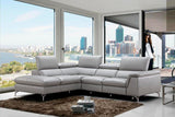 J&M Furniture Viola Premium Leather Sectional Left Hand Facing Chaise in Light Grey