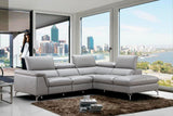 J&M Furniture Viola Premium Leather Sectional Right Hand Facing Chaise in Light Grey