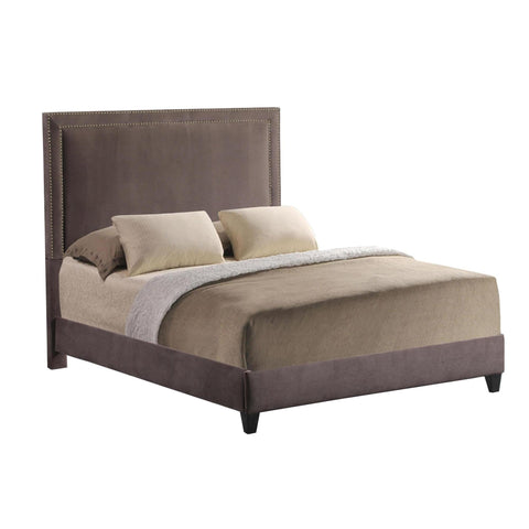 Leffler Brookside Upholstered Bed with Nail Heads in Night Partty Chocolate