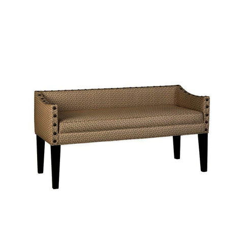 Leffler Home Whitney Long Upholstered Bench with Arms and Nailhead Trim in Rip Rap Lemon Grass