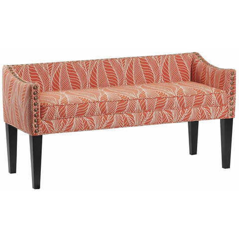 Leffler Whitney Long Upholstered Bench with Arms and Nailhead Trim in Fernwood Papaya