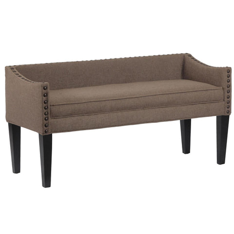 Leffler Whitney Long Upholstered Bench with Arms and Nailhead Trim in Lisburn Rattan