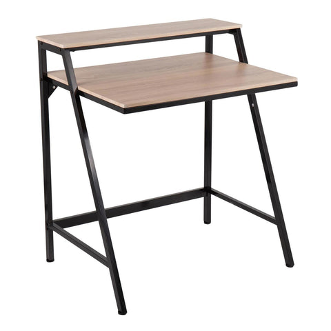 Lumisource 2-Tier Contemporary Office Desk in Black Steel and Natural Wood