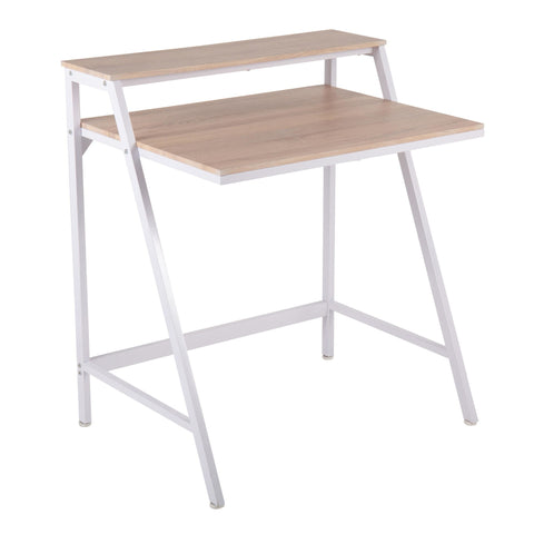 Lumisource 2-Tier Contemporary Office Desk in White Steel and Natural Wood
