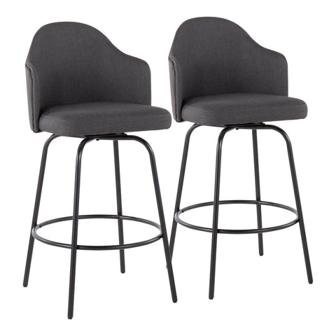 Lumisource Ahoy Contemporary Fixed-Height Counter Stool in Black Metal and Charcoal Fabric - Set of 2