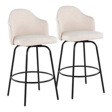 Lumisource Ahoy Contemporary Fixed-Height Counter Stool in Black Metal and Cream Fabric - Set of 2