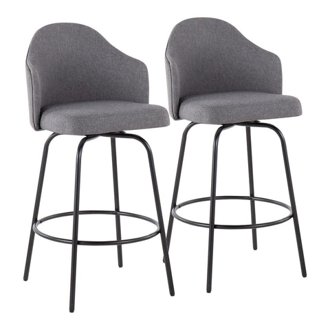 Lumisource Ahoy Contemporary Fixed-Height Counter Stool in Black Metal and Grey Fabric - Set of 2
