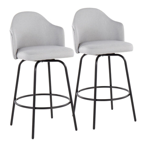 Lumisource Ahoy Contemporary Fixed-Height Counter Stool in Black Metal and Light Grey Fabric - Set of 2