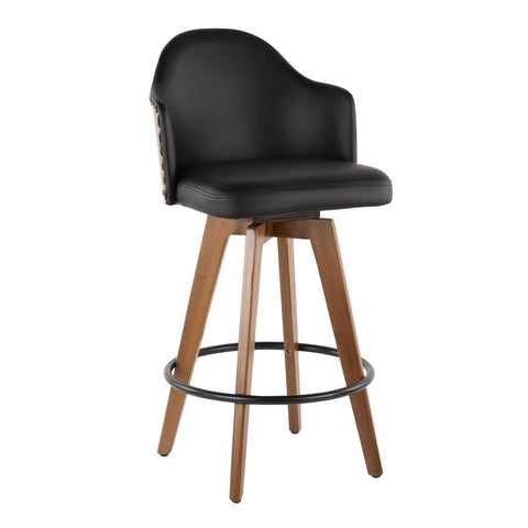 Lumisource Ahoy Mid-Century Counter Stool in Walnut and Black Faux Leather