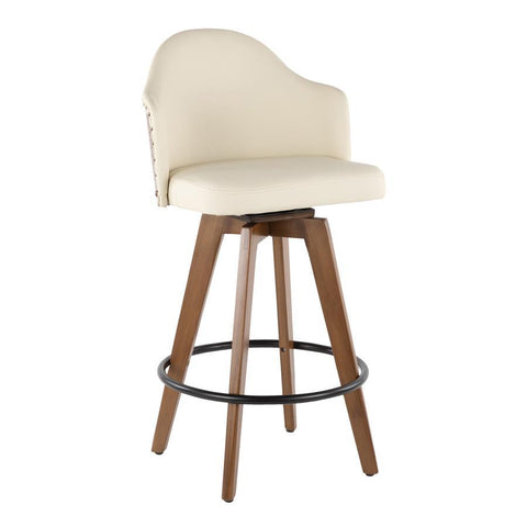 Lumisource Ahoy Mid-Century Counter Stool in Walnut and Cream Faux Leather