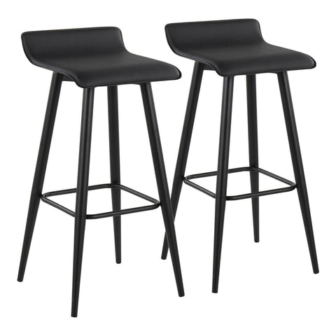 Lumisource Ale Contemporary Fixed-Height Bar Stool in Black Steel and Black Faux Leather - Set of 2