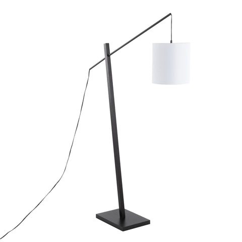 Lumisource Arturo Contemporary Floor Lamp in Black Wood and Black Steel with White Fabric Shade