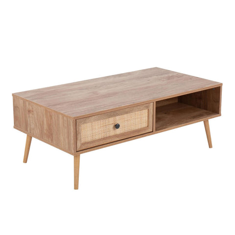 Lumisource Bora Bora Contemporary Coffee Table in Natural Wood with Rattan Accents