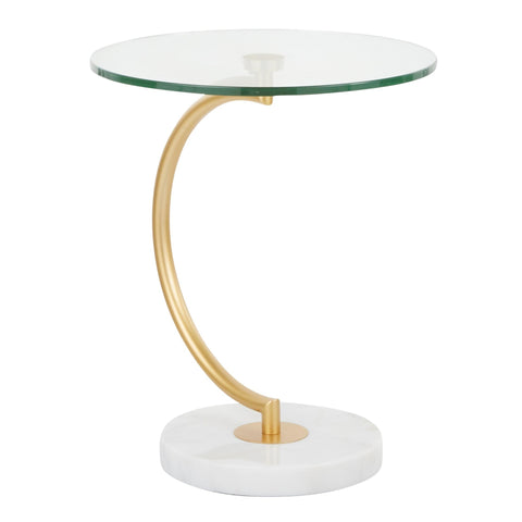 Lumisource C End Contemporary Table in White Marble, Gold Metal and Clear Glass