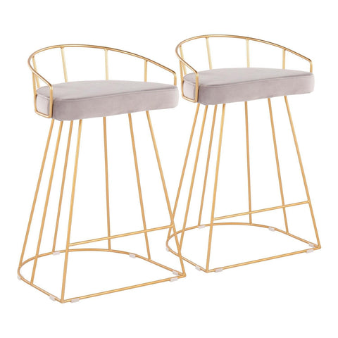 Lumisource Canary Contemporary Counter Stool in Gold with Silver Velvet Fabric - Set of 2