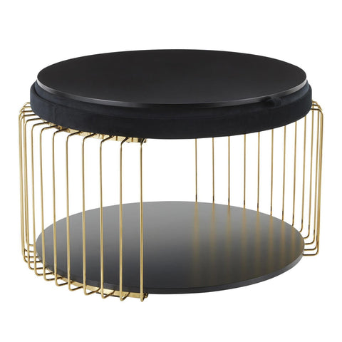 Lumisource Canary Contemporary/Glam Coffee Table in Black MDF, Black Velvet and Gold Metal