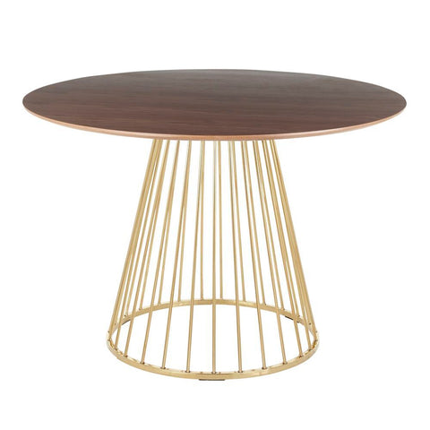 Lumisource Canary Contemporary/Glam Dining Table in Gold Metal and Walnut Top