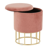 Lumisource Canary Contemporary/Glam Ottoman in Gold Metal and Pink Velvet