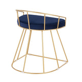 Lumisource Canary Glam/Contemporary Vanity Stool in Gold Metal & Blue Velvet