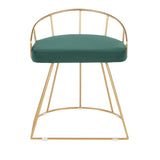 Lumisource Canary Glam/Contemporary Vanity Stool in Gold Metal & Green Velvet