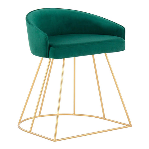 Lumisource Canary Upholstered Contemporary/Glam Vanity Stool in Gold Steel and Green Velvet