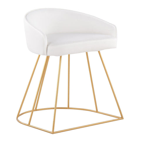 Lumisource Canary Upholstered Contemporary/Glam Vanity Stool in Gold Steel and White Velvet