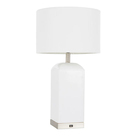Lumisource Carmen Contemporary Table Lamp in White Ceramic with White Shade and Antique Brass Accent