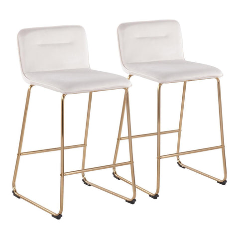 Lumisource Casper Fixed-Height Contemporary Counter Stool in Gold Metal and Cream Velvet - Set of 2
