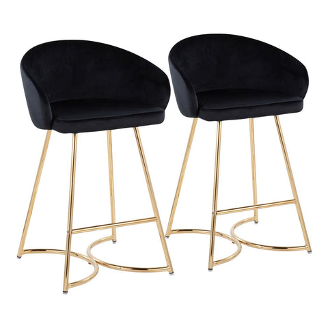 Lumisource Cece Contemporary/Glam Counter Stool in Gold Steel and Black Velvet - Set of 2